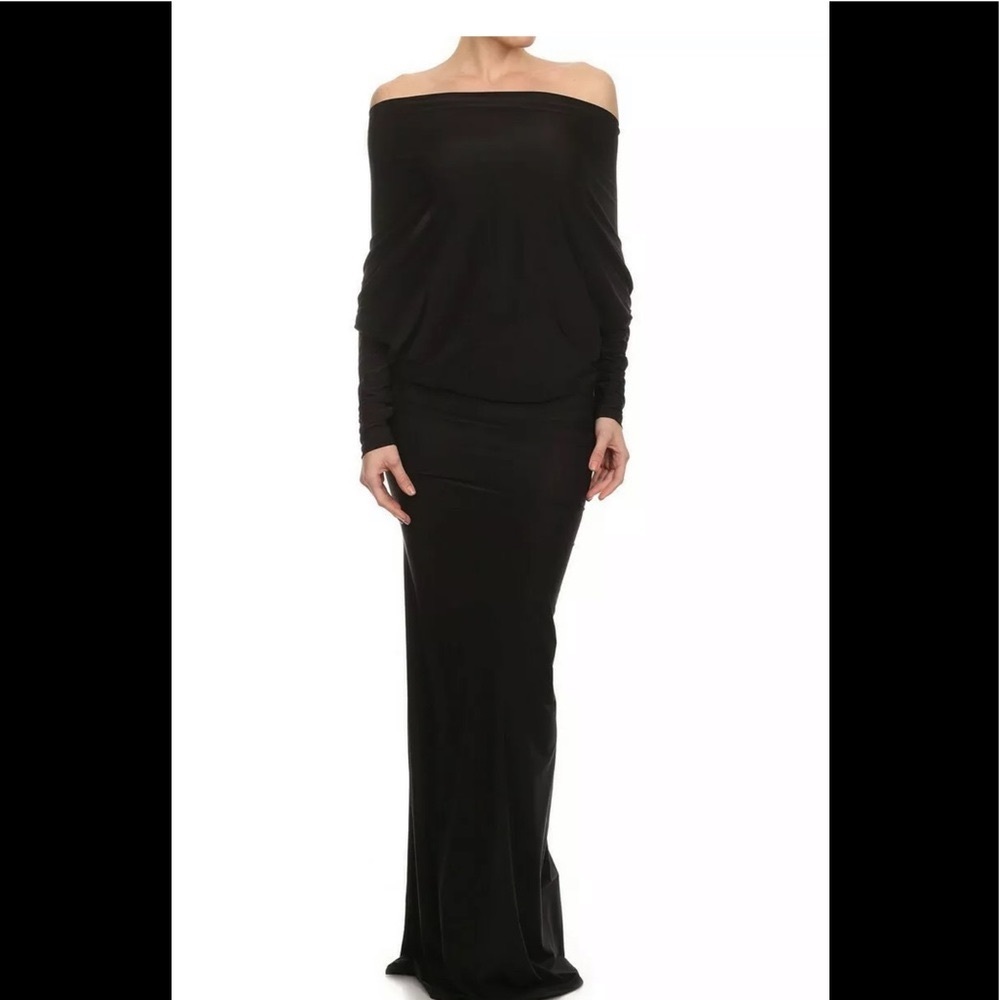 Black off the shoulder Maxi Dress deep v b…